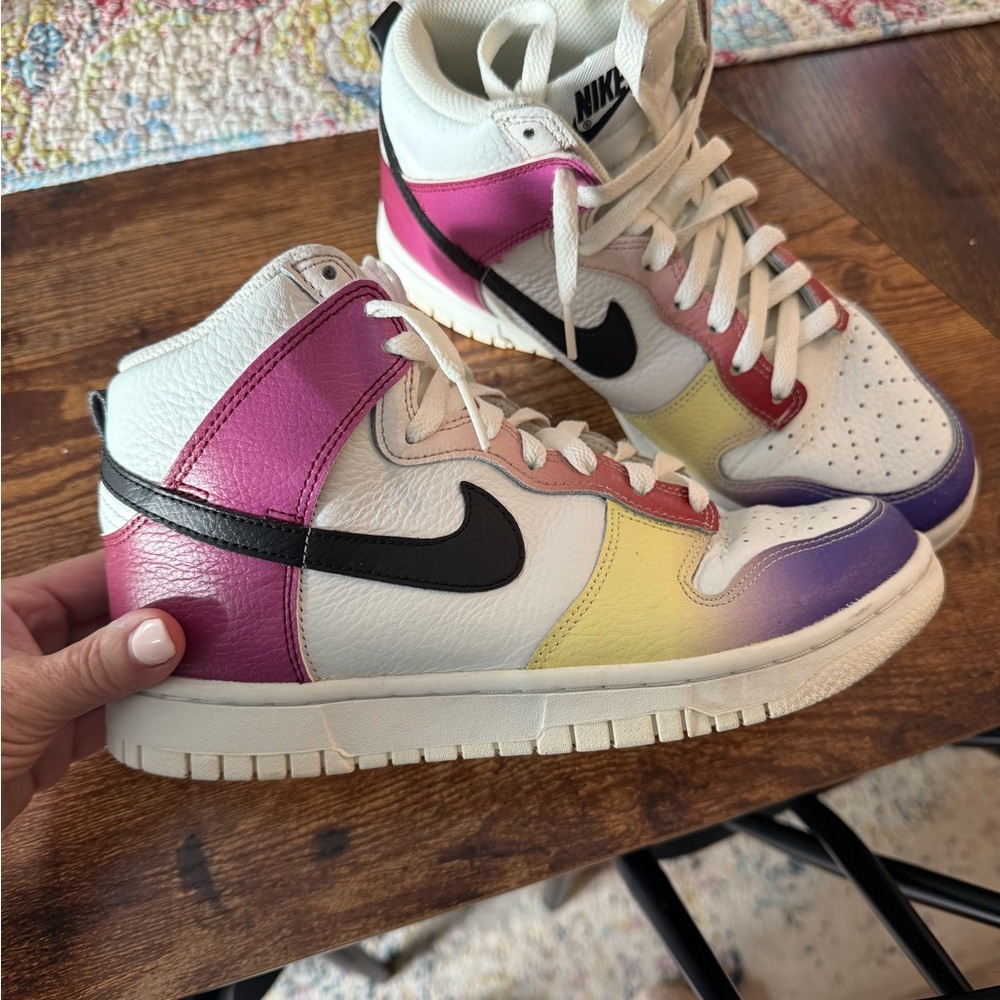 Nike Women's Pink, Yellow, and Purple High-Top Sneakers